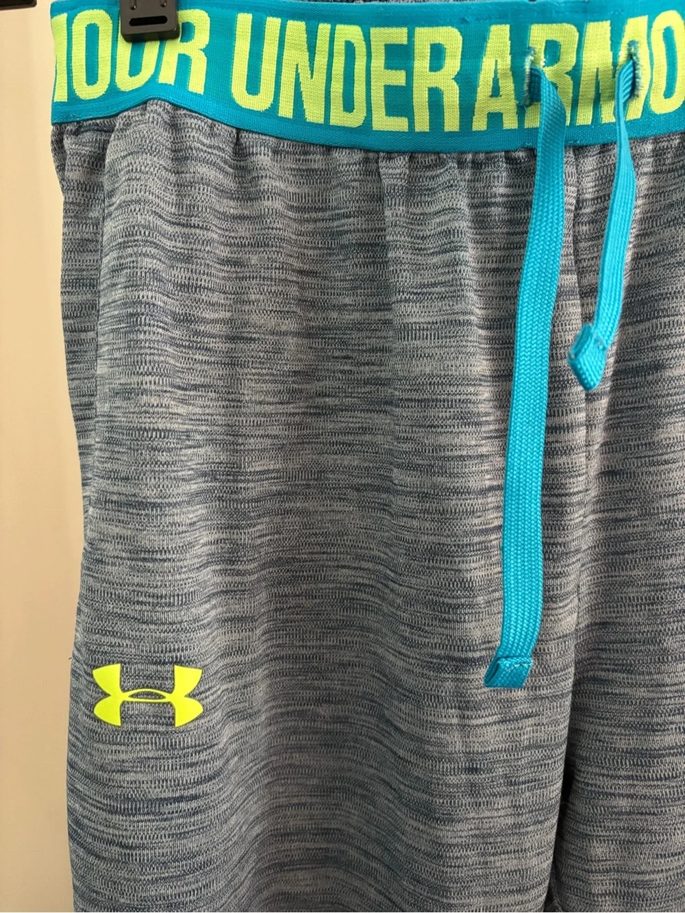 Under Armour Kids Gray Joggers with Neon Yellow & Teal Waistband